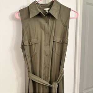 EUC Max Studio Sleeveless Olive Maxi Shirtdress with Belt